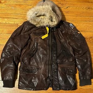 Parajumpers leather jacket with real fur inside down lined men’s size L